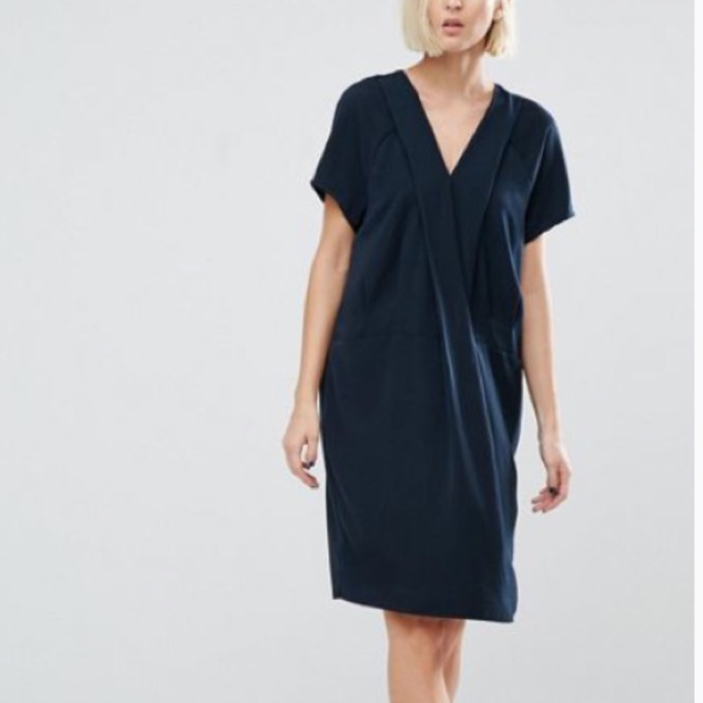Selected Femme Navy Pleated Shift Dress